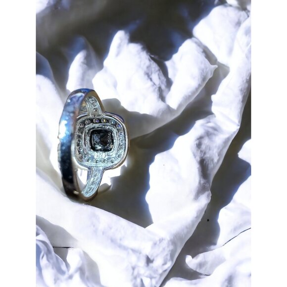 Classic Ring Square Cut Black Obsidian Colored CZ Sterling Silver Size 7 - Picture 10 of 16